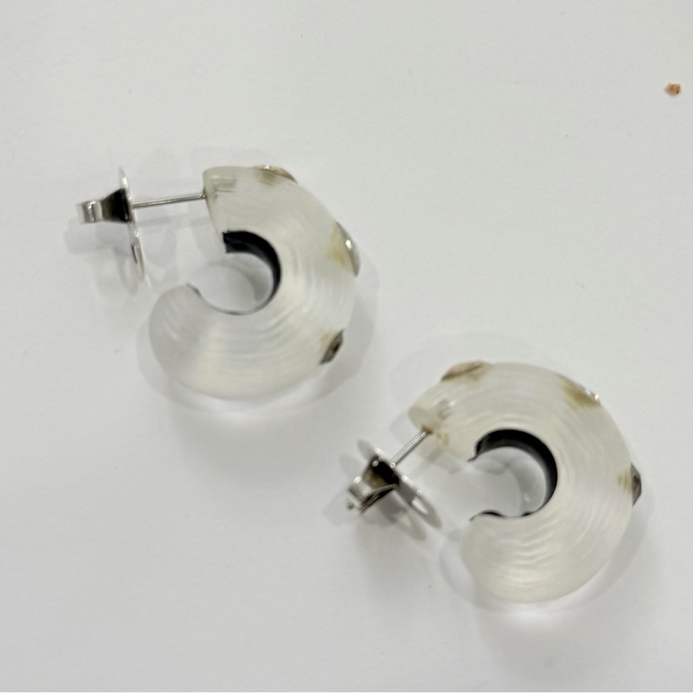 Alexis Bittar Clear Lucite Hoop Earrings with Silver Posts